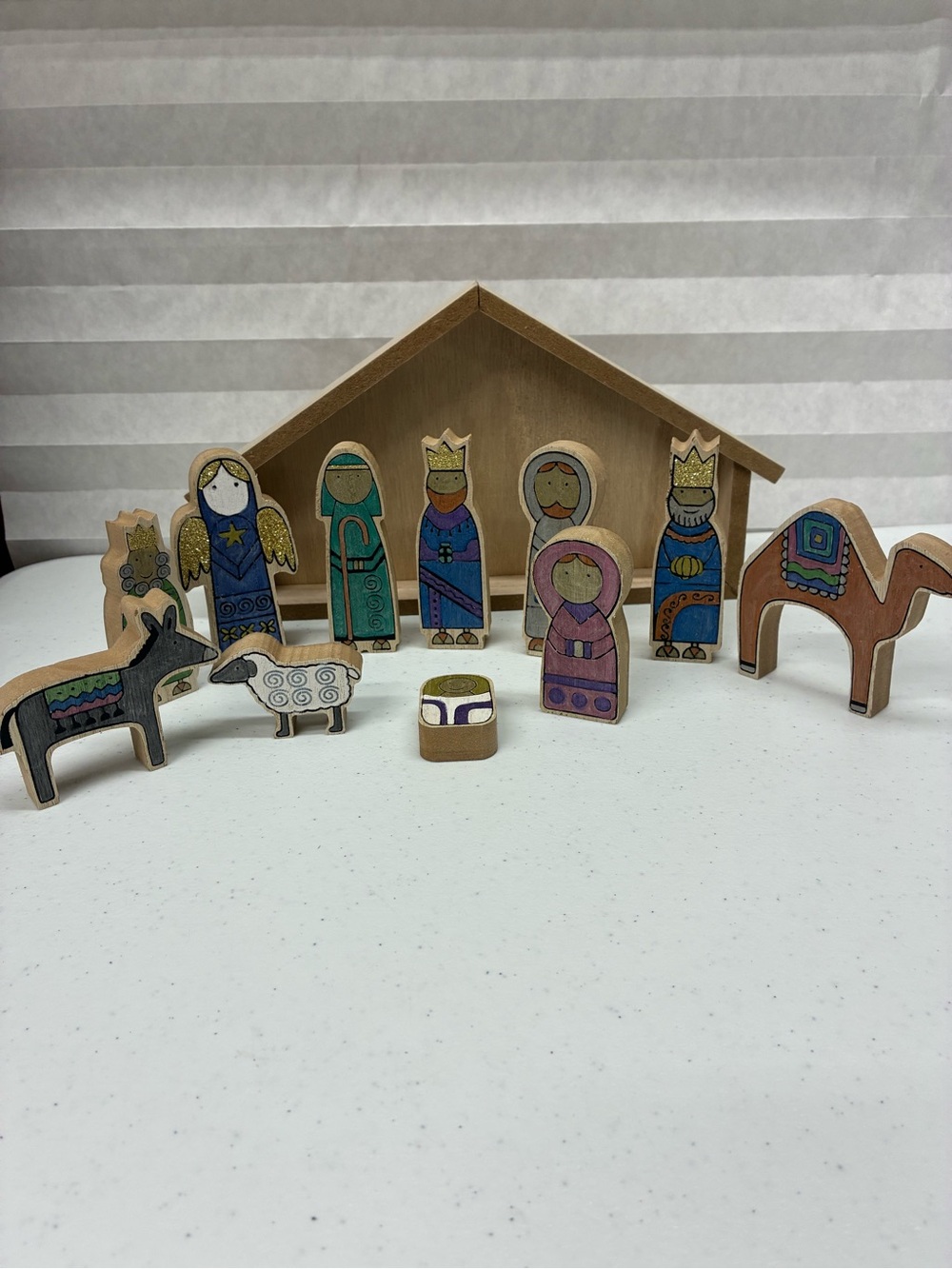 Handpainted wooden Nativity scene Christmas holiday table top decor